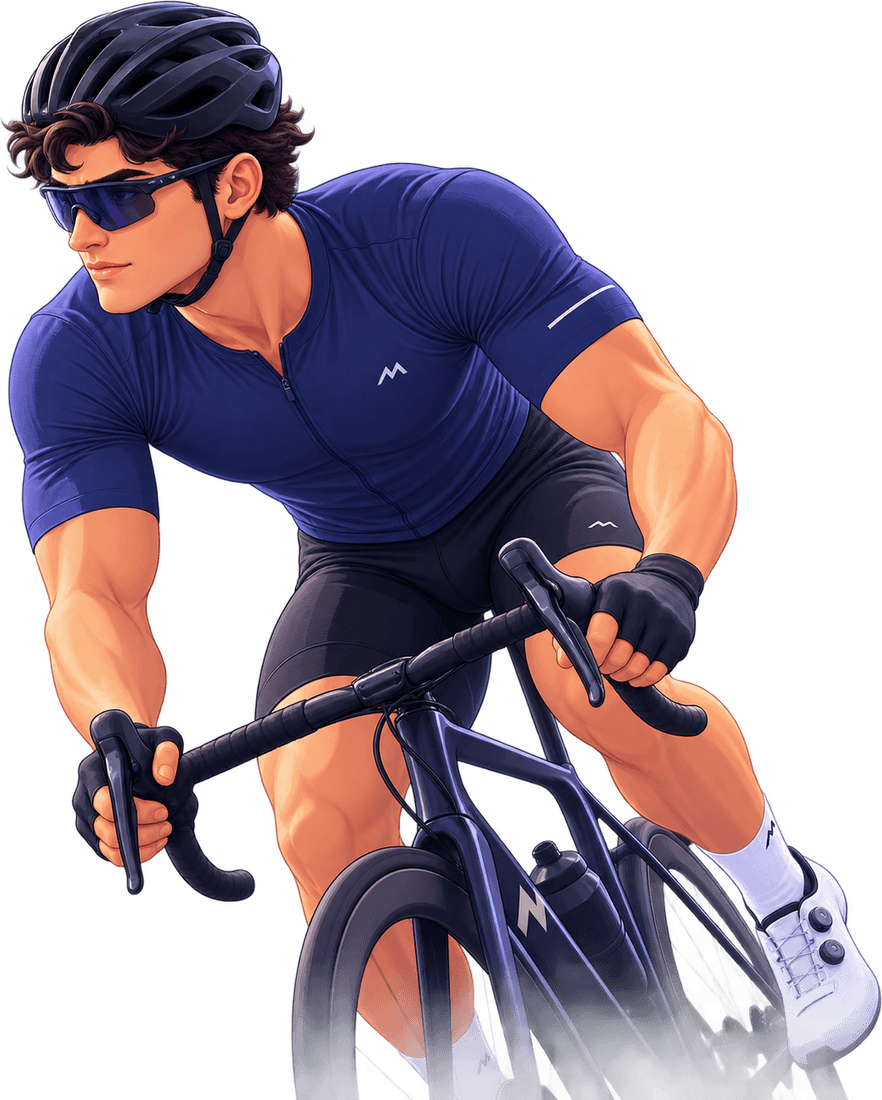 A cyclist riding at a steady pace on the drops of a road bike.